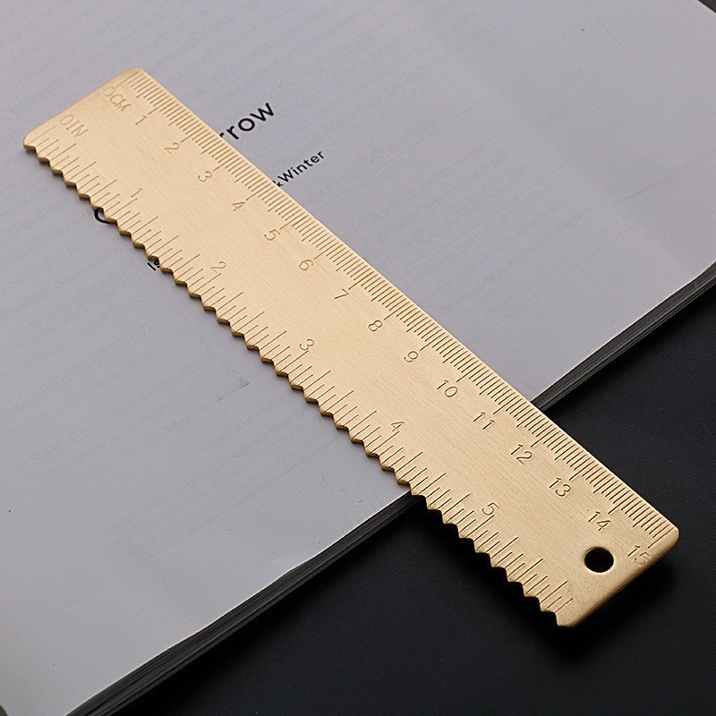 15cm黄铜尺双刻度尺英寸复古尺子金属波浪尺刻字15cm测量直尺现货