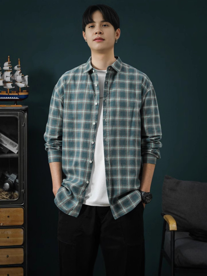 Camisas menos ropa nueva camisa a cuadros de manga larga para hombres casuales para jóvenes tops de solapa de manga larga para hombres exclusivos transfronterizos