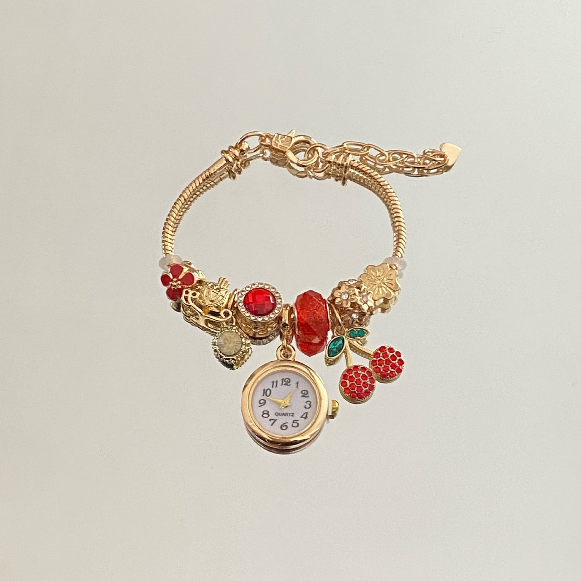 레드 체리 시계 팔찌 (손 둘레 조절 가능)