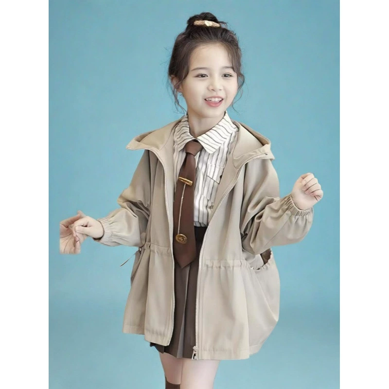 Детский трench coat с капюшоном, куртка, средней длины