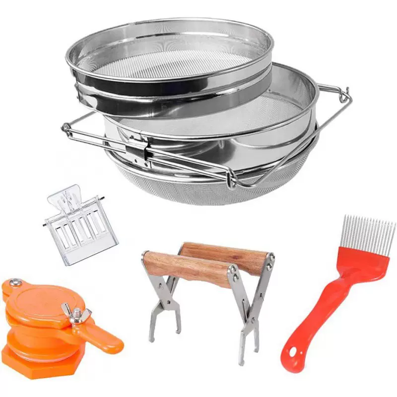 不锈钢双层蜂蜜过滤网养蜂入门套装5件套 蜜蜂养殖设备双筛流蜜口