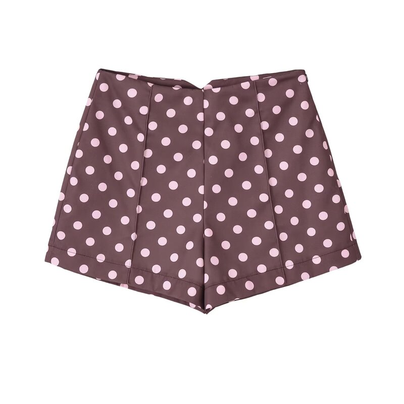 High-Waisted Bermuda Shorts with Polka Dots for Women, Cross-Border Aliexpress Hot-Selling Item in Europe and America, Coffee-Colored Polka Dots, Polyester Spandex