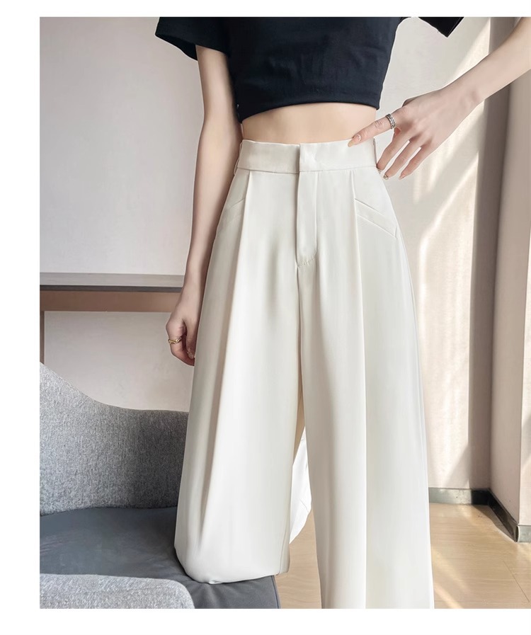 Quần tây nữ cạp cao ống đứng chất lụa băng mỏng mùa hè — Màu đen mẫu thông thường chi tiết 34