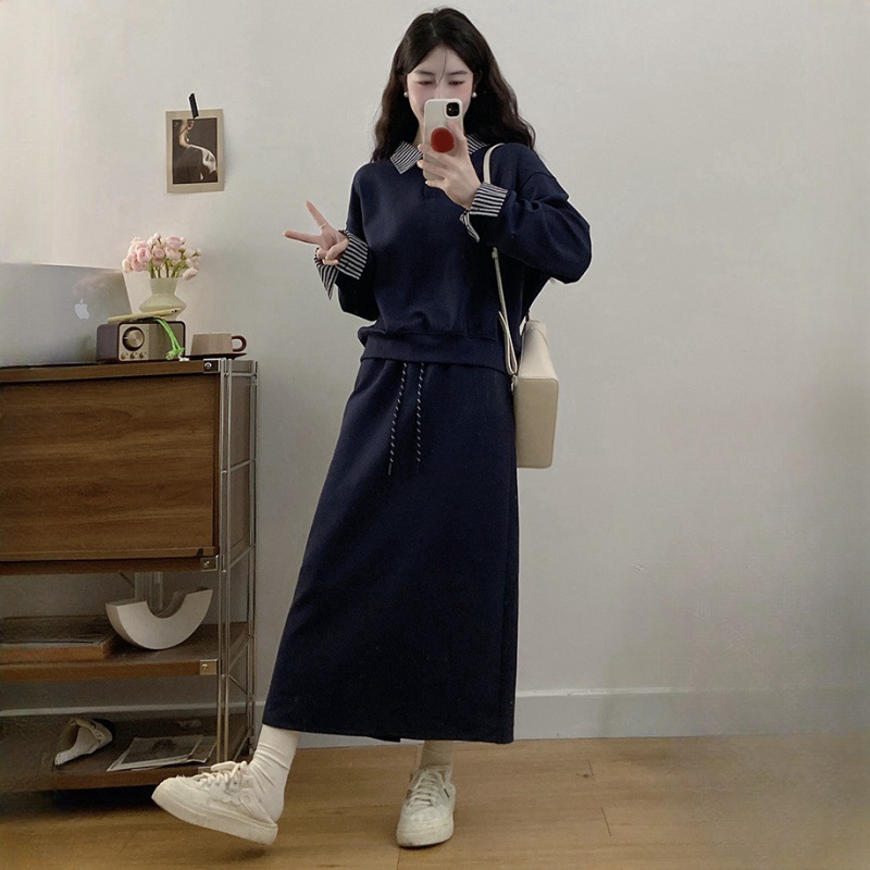 大码胖mm假两件卫衣半身裙两件套女秋季新款显瘦遮肉休闲裙子套装|undefined