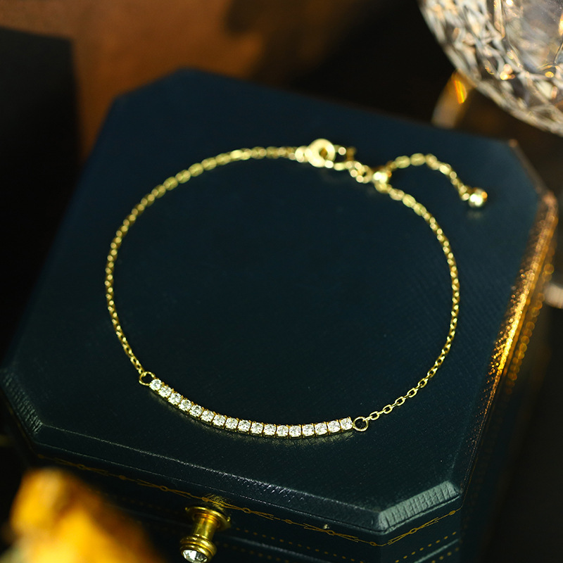 Light Luxury Full Diamond One-character Horizontal Bracelet Chandelier Chain Flash Diamond Row s925 Silver Plated 18K Gold Bracelet