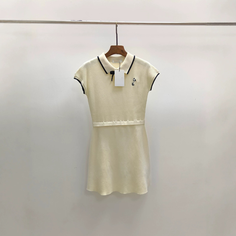 Nanyou High-End Women's Fashion Vl Color-Block Collar Knitted Dress 26 New Style Bowknot Elegant Youthful Top