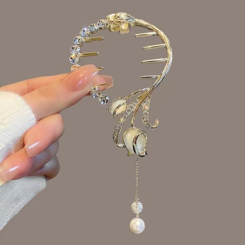 古風鈴蘭流蘇ヘアピン団子の髪飾り女性の高級感バラの髪のフックの気質の半分の髪のクリップ