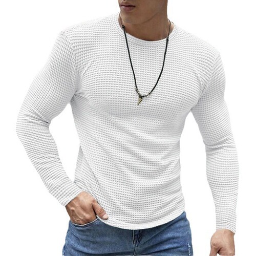 2024 Cross-border E-commerce Amazon Threaded Cuff Base Layer Shirt for Men, Slim-fit, Long-sleeved, Round-neck Casual Top for Europe and the U.S.