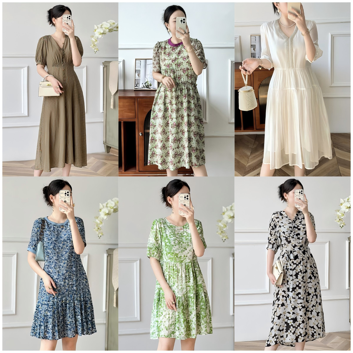 Váy lụa maxi nữ thắt eo mùa hè — 2414203 - Quân đội xanh
