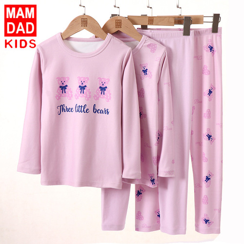 Children's Autumn and Winter Underwear Set Girls' Autumn Clothes and Autumn Pants Set Thin Velvet Milk Silk Baby Pajamas Home Clothing New Style