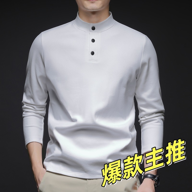 2025年新款青年男士长袖t恤春秋款立领宽松型德绒打底衫卫衣纯色|undefined
