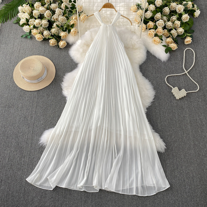 Seaside Holiday Beach Dress Photo Sanya Travel Wear Slip Dress Fashion High Waist Slimming Pleated dress Summer Seaside Holiday Beach Dress Photo Sanya Travel Wear Slip Dress Fashion High Waist Slimming Pleated dress Summer