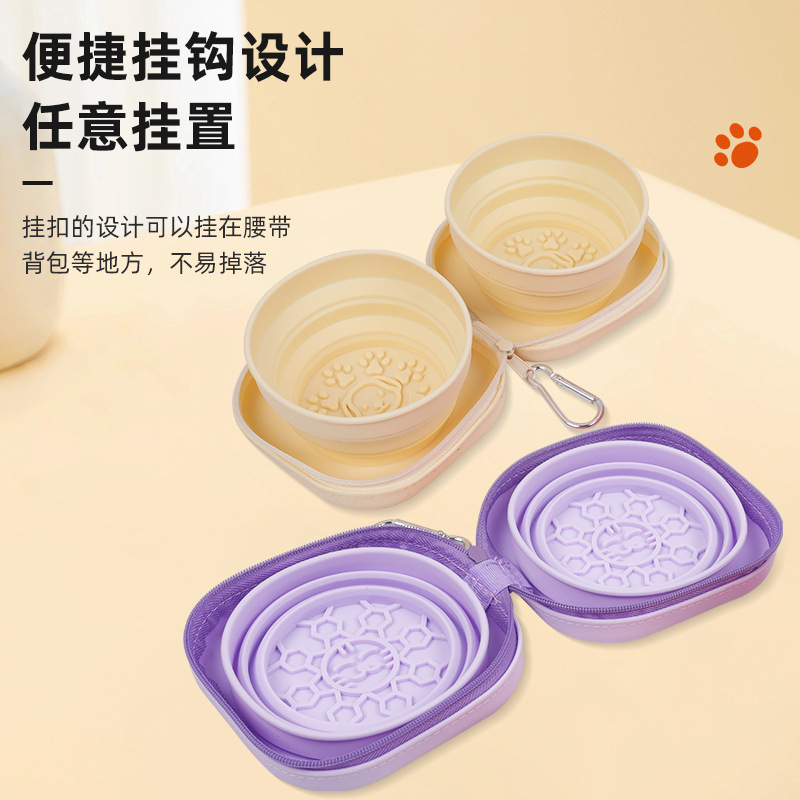 Cross-Border Supply Folding Bowl Outdoor Dog Water Bowl Double Bowl Portable Cat Bowl Teddy Food Bowl Pet Tableware Supplies