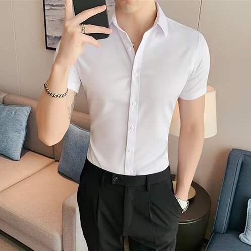 Summer New Entry Light Luxury Business Style Shirt Men's Slim-fit Casual All-match Top T-shirt Foreign Trade Cross-border Wholesale Shirt Summer New Entry Light Luxury Business Style Shirt Men's Slim-fit Casual All-match Top T-shirt Foreign Trade Cross-border Wholesale Shirt