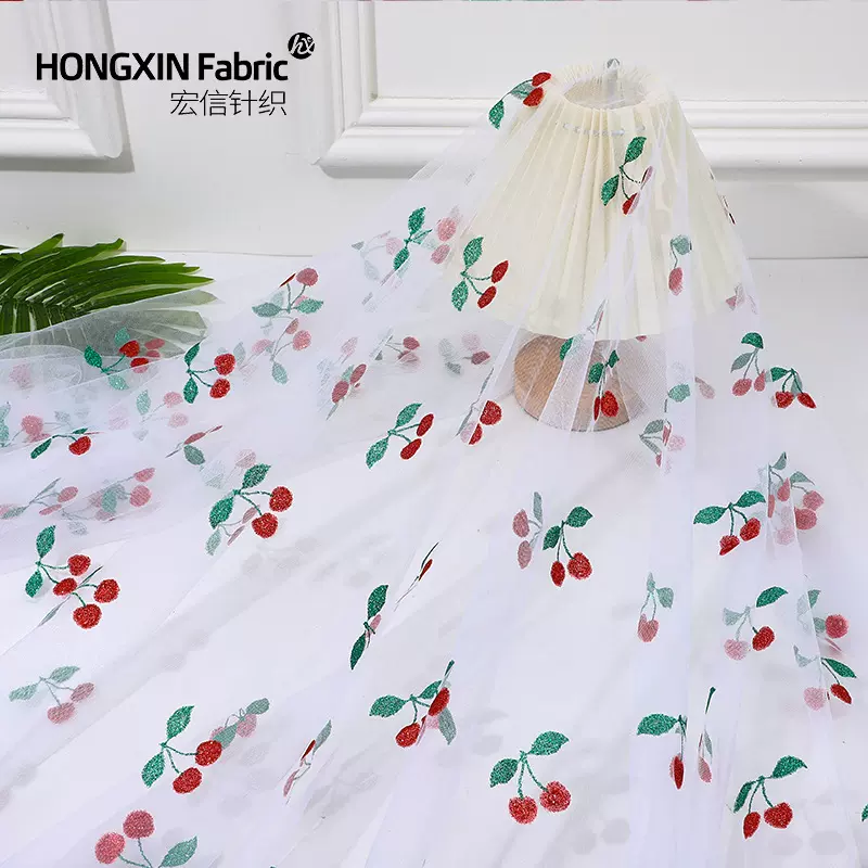 可爱双色印金粉樱桃网布撒粉网纱桌布装饰童装玩具头纱舞台装服装