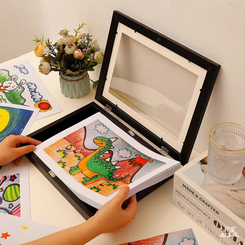 Cross-Border Amazon Flip-Top A4A3 Children's Art Wooden Frame Photo Frame Decorative Photo Frame Kids Art Frame