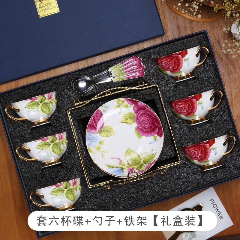China de hueso de alta apariencia traje de taza de café de estilo europeo Taza de cerámica y platillo británico juego de té de la tarde traje caja de regalo