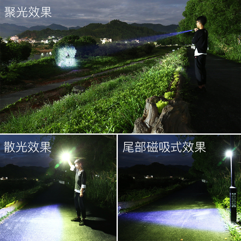 Lintera de luz intensa transfronteriza led zoom brillante remoto magnet de reparación de automóviles de mano al aire libre linterna de iluminación intensa