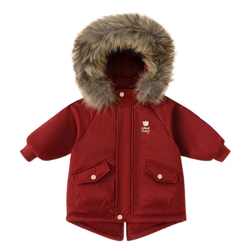 Youbao Ropa Infantil de Invierno, Chaqueta de Plumón de Longitud Media con Capucha para Niños, Estilo Coreano, Cortavientos, Abrigo de Plumón de Pato Blanco para Niños Pequeños