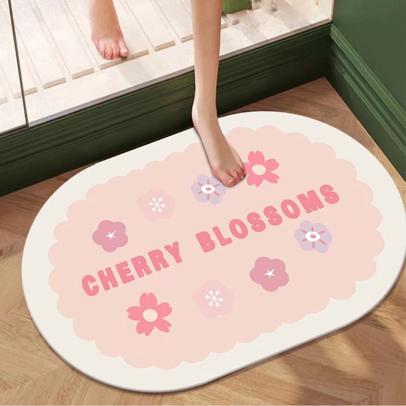 Pastoral al por mayor de flores y plantas de barro de diatomeas estera suave estera absorbente alfombra de baño ovalada alfombra de piso antideslizante alfombra de puerta absorbente
