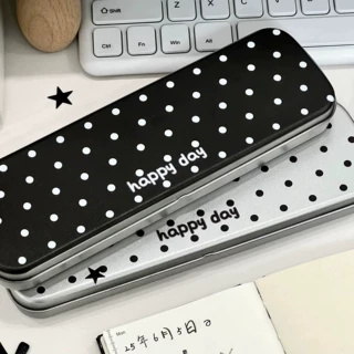 复古波点铁盒少女心diy小卡手账胶带收纳盒高颜值便携长条文具盒