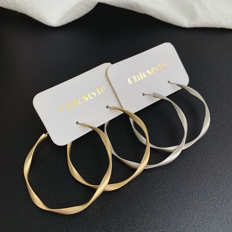 925 Silver Needle Matte Metal Texture Twisted Semicircle Geometric Earrings Fashion Trendy Temperament Internet Celebrity Hoop Earrings