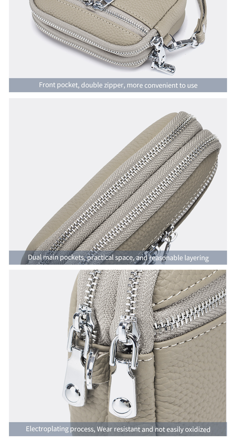 Portafoglio da donna in vera pelle, squisito, con doppia cerniera, grande capacità, borsa multifunzionale_voghion.com