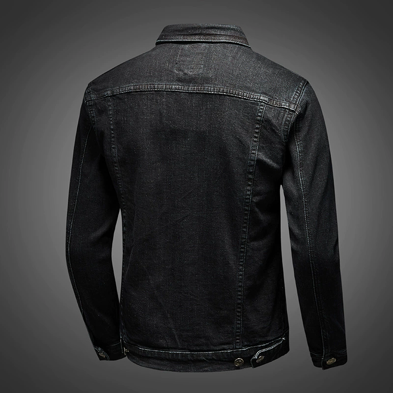 Demi-season elastic denim fitted jacket, long-sleeve, for import, 2021 collection