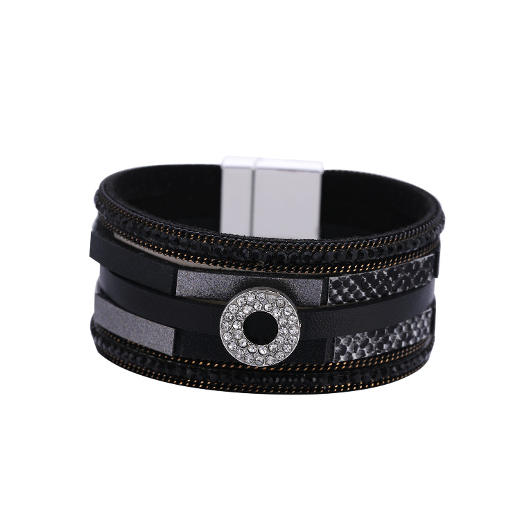 Fashion Diamond Magnetic Buckle Leather Bracelet display picture 17