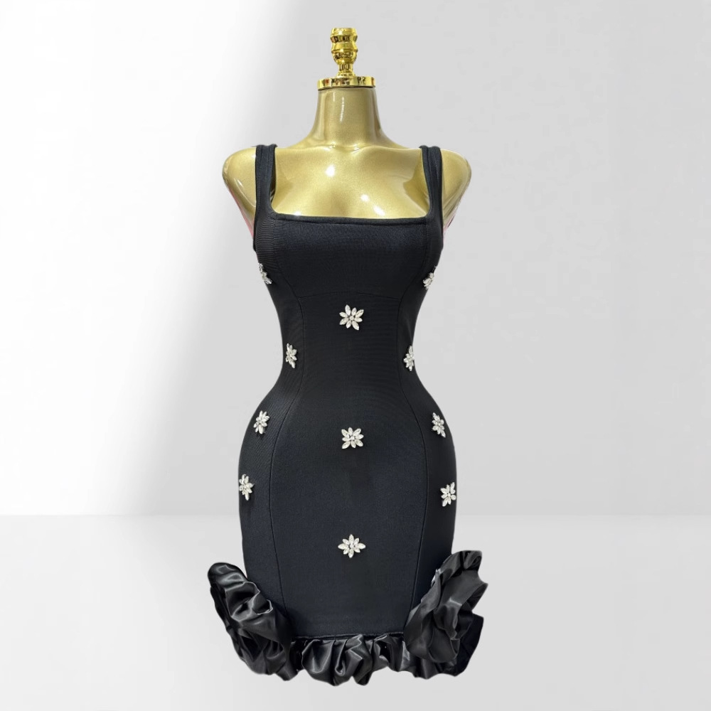 Women's Clothing Luxury Sleeveless Bandage Dress Rhinestone Embellished Tulip Shaped Skirt Bodycon Style Party Women's Clothing_ecoleips.com