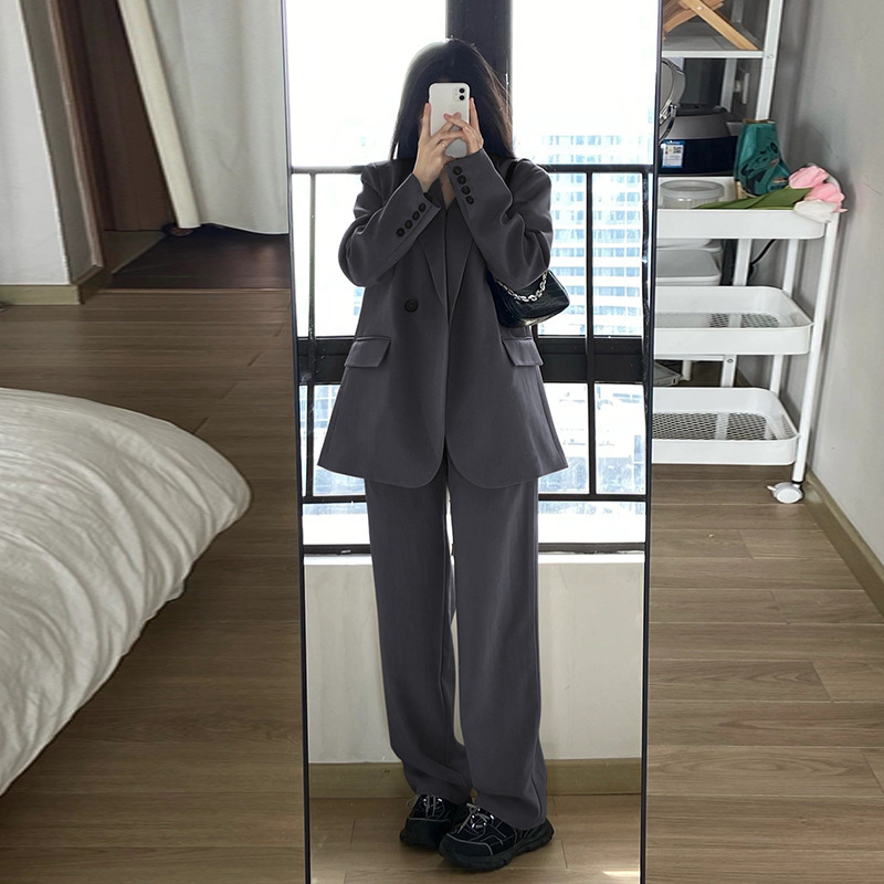 灰色小西装外套女2025早春秋新款高级感两件套小个子休闲西服套装|undefined