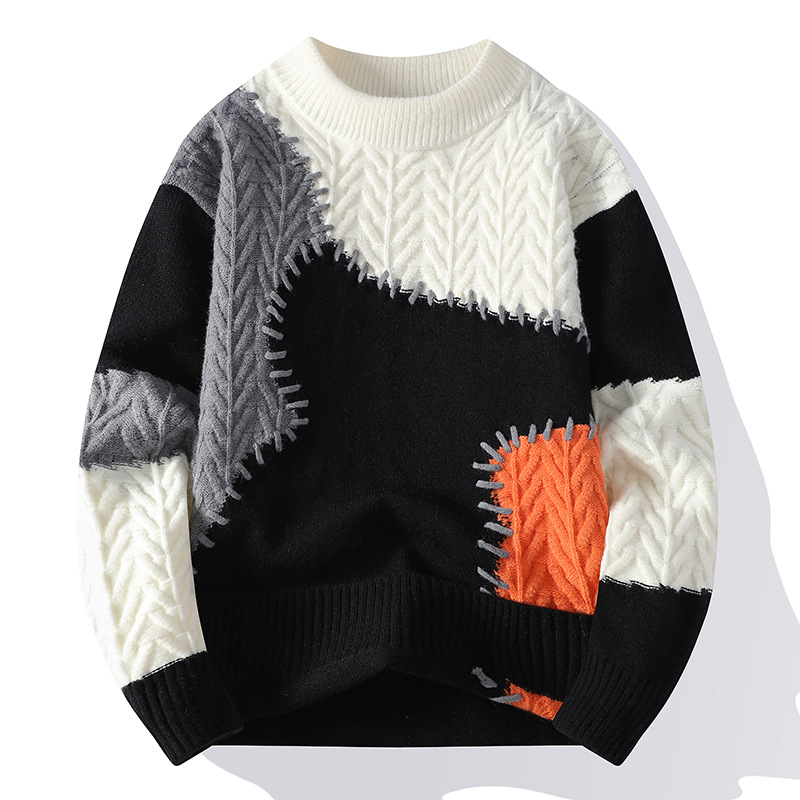 Modischer Herren-Strickpullover mit Farbblockmuster – Lässiger Pullover in lockerer Passform mit gesticktem Logo, weiche Modalmischung für optimalen Tragekomfort im Winter_voghion.com