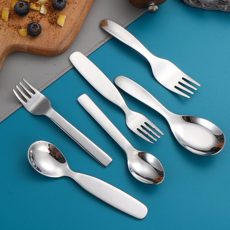 316 Acero inoxidable para niños cuchara tenedor para bebés vajilla linda gruesa de dibujos animados cuchara china para niños comiendo y bebiendo sopa cuchara