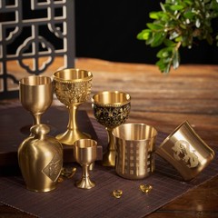 Brass Tumbler Copper Cup Chinese Small Wine Glass Wine Set Decorative Ornament Copper Wine Cup Commemorative Ornament Antique