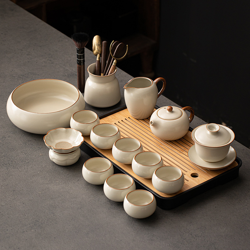 Ru Kiln Kung Fu Tea Set suit Home 2025 New Office Tea Pointed Tea Cover Bowl Teapot Tea Cup suit