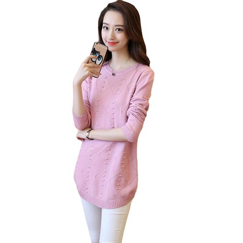 Spring and Autumn New Korean-Style Loose All-Match Knitted Sweater Women's Mid-Length Crewneck Base Layer Top Outerwear for Women