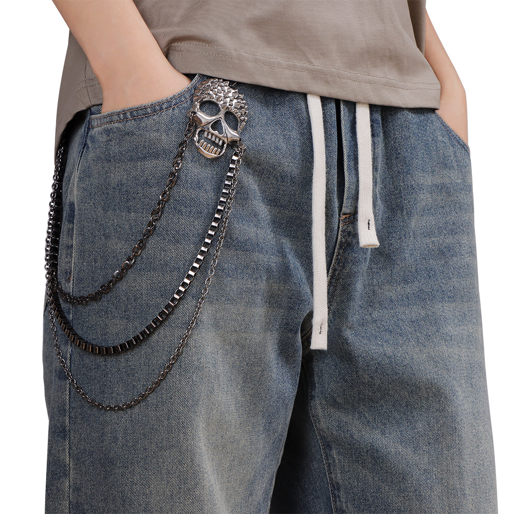 Hip-Hop-Accessoires aus Metall, Punk-Spike-Geisterkopf-Hüftkette für Herren, mehrlagige Jeanskette_voghion.com