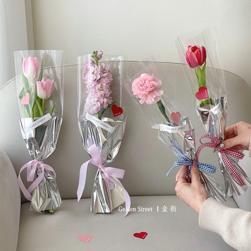 Espejo Galaxy ramo bolsa de embalaje bolsa de flores flor rosa bolsa de una sola rama bolsa de flores arte floral bolsa recta al por mayor image 2