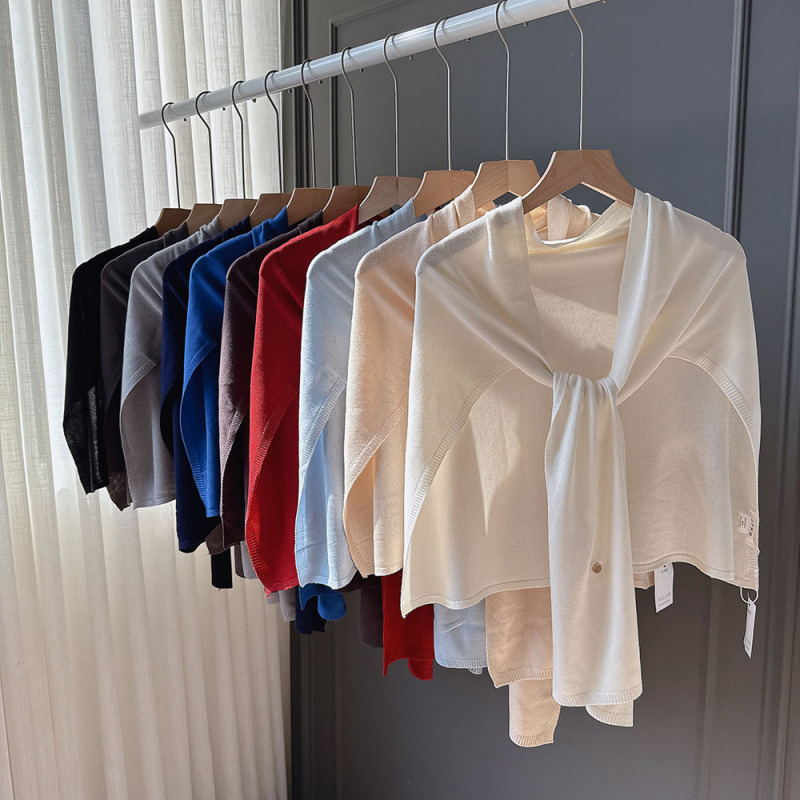 T-Shaped Thin Knitted Shawl for Women, New Summer Product, Shoulder Protection for Air-Conditioned Rooms, Korean-Style Layered Wear, Elegant Shoulder Scarf