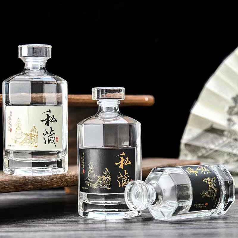 晶白料白酒瓶八棱玻璃瓶空瓶子白酒分装瓶果酒瓶批发