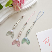 跨境专供欧美海洋美人鱼尾巴仿珍珠手机挂绳卡册挂件相机装饰挂件