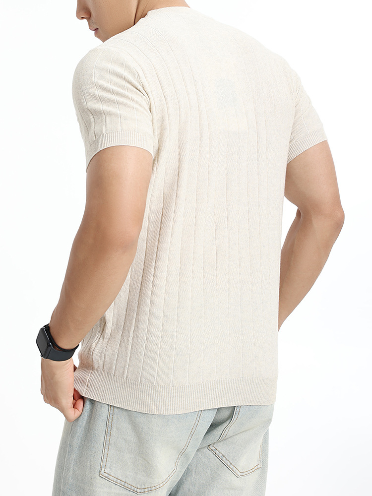 Europa y los Estados Unidos transfronterizos hombres pozo tejido de punto camiseta de cuello redondo mangas cortas 2026 verano ligero de negocios de alta calidad ropa de hombre