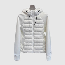 新款普拉提运动瑜伽连帽自发热石墨烯拼接羽绒服女短款白鸭绒外套