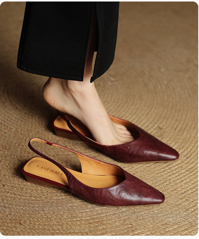 Sandal nữ da bò mũi kín quai sau đế bệt phong cách Hàn Quốc — đen chi tiết 9