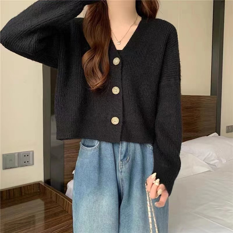 Retro con cuello en V estilo perezoso de punto cardigan desgaste exterior de las mujeres suelta otoño nuevo estilo suave glutinoso suéter abrigo moda image 8
