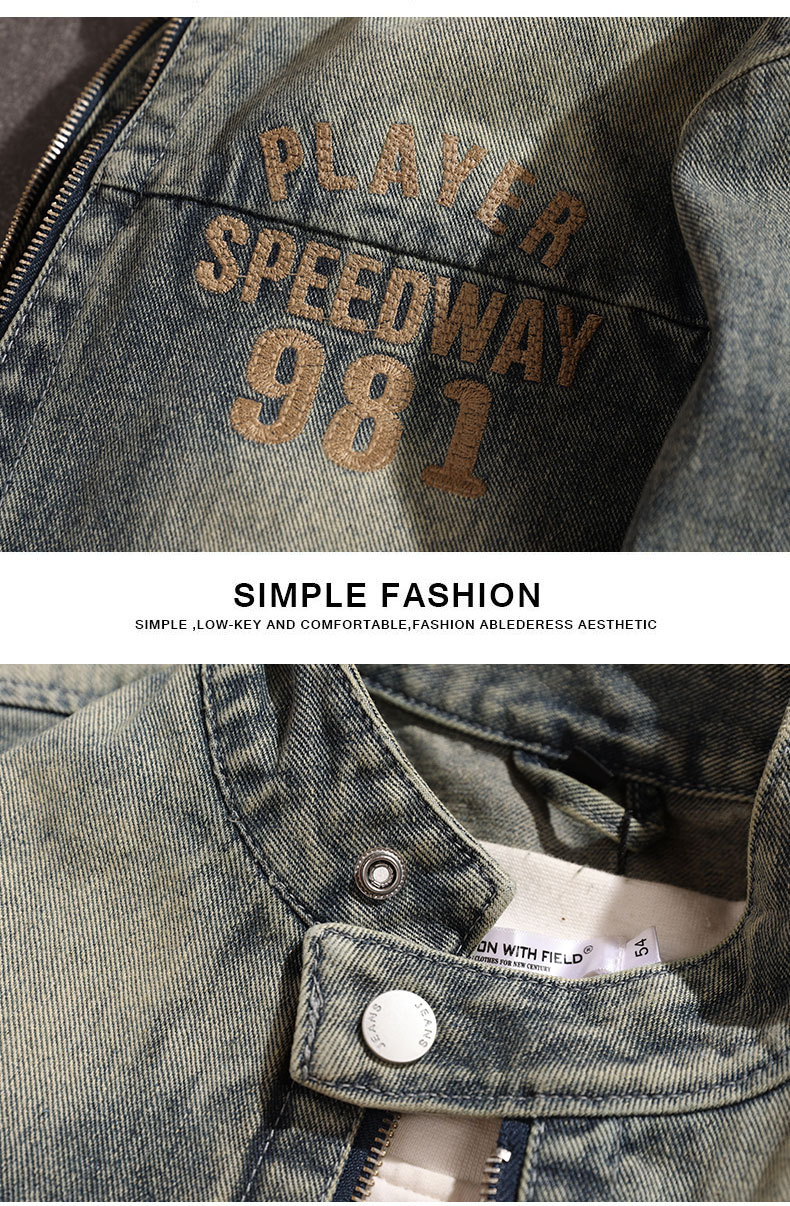 Herr jeansjacka retro lös passform high street stil_voghion.com