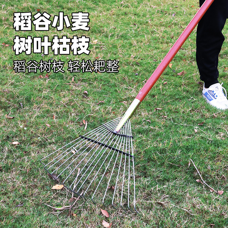 Manufacturer's Thickened Steel Wire Telescopic Rake Gardening Rake for Leaf and Rice Harvesting with Non-Slip Handle, Durable for Agricultural Use
