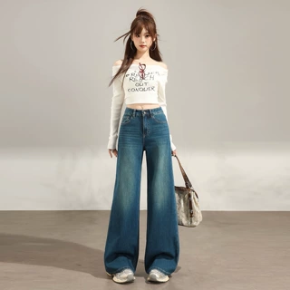 不贴腿喇叭宽松牛仔裤女早秋2026年新款显瘦爆款设计感辣妹阔腿裤
