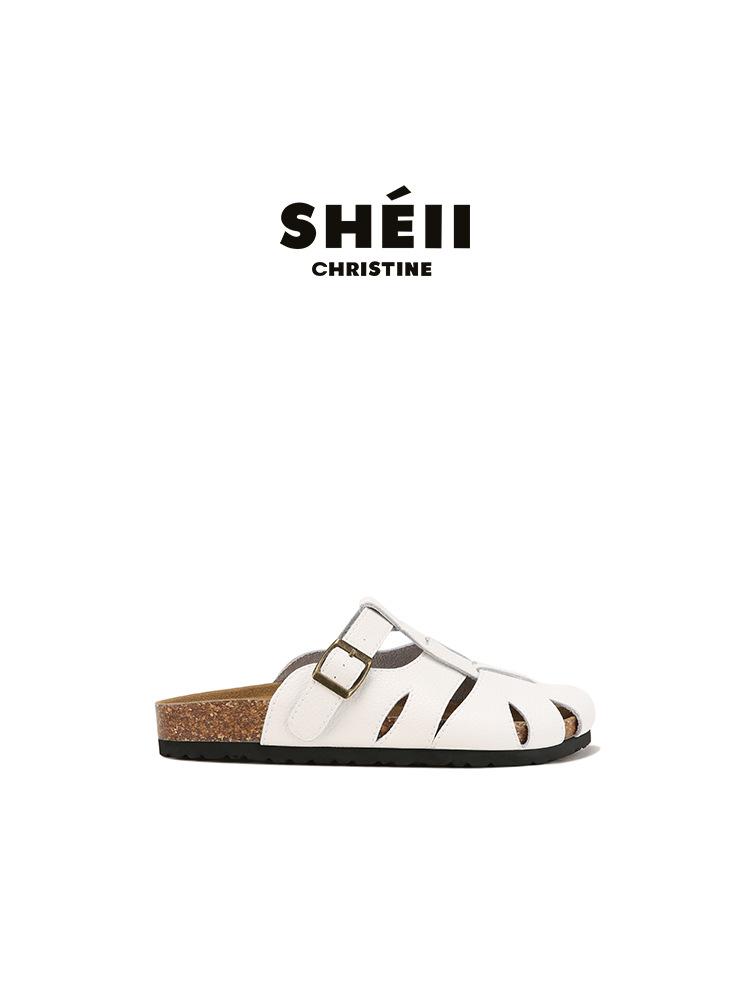 [Sheii Su Yinyin] La doctrina real ~ Moda hueco de suela gruesa Baotou Buckener pantuflas mujeres medio arrastradas para llevar verano