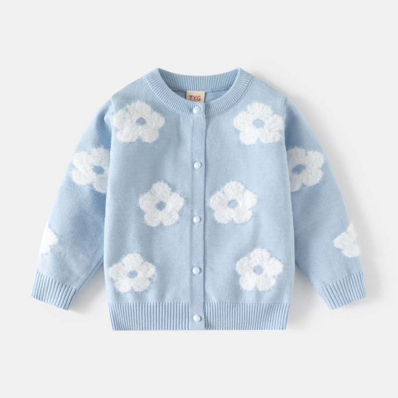 2025 秋と冬の新しい子供服女の子ソフトコアスパン糸ニットカーディガンベビー模造ミンクフラワー単層セータートレンディ|undefined